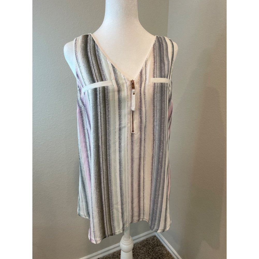 Candie's Multicolor Stripe Sleeveless 1/4 Zip Blouse